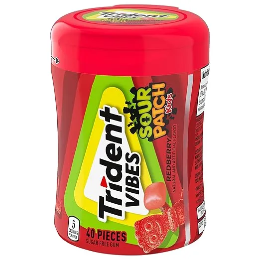 Trident Vibes SOUR PATCH KIDS Redberry Sugar Free Gum, 40 Piece Bottle