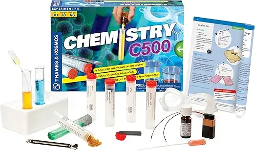 Thames & Kosmos Chemistry Chem C500 Science Kit with 28 Guided Experiments 48 Page Science Guide Parents’ Choice Silver Award Winner, 13.1" L x 2.6" W x 8.9" H