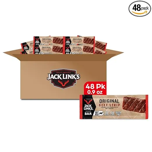 Jack Link's Beef Jerky Bars, Original, Bulk Pack - Office Protein Snack, 7g of Protein and 80 Calories Per Bar, Made with Premium Beef, No added MSG - Keto Friendly and Gluten Free, 0.9oz (Pack of 48)