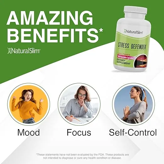 NaturalSlim Stress Defender L Tyrosine & Pantothenic Acid (Vitamin B5) - Natural Supplements for Energy, Focus, Cortisol Level and Stress Support - Keto Friendly - 180 Vegetable Capsules
