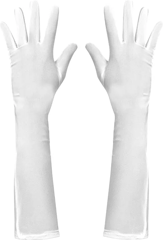 Skeleteen Long Opera Gloves White Roaring 20's Party Satin Fancy Flapper Elbow Gloves - 1 Pair
