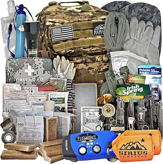 Sirius: Pre-Packed Bug Out Bag - 72 Hour Kit for 2 People - Bugout Backpack Survival Kit - Premium 50L Go Bag Tactical Backpack - Essential Bug Out Gear - Upgraded Survival Backpack