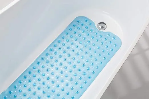 AmazerBath Bathtub Mat Non Slip, Bath Mat for Tub 40 x 16 Inches Full Size, Non Slip Shower Mats with Suction Cups and Drain Holes, Shower Stall Mats for Elderly & Kids, Clear Blue