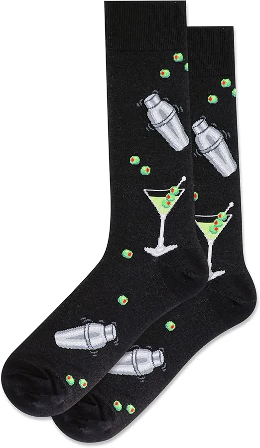 Hot Sox Men's Martini Shaker Crew Socks 1 Pair, Black, Men's 10-13 Shoe