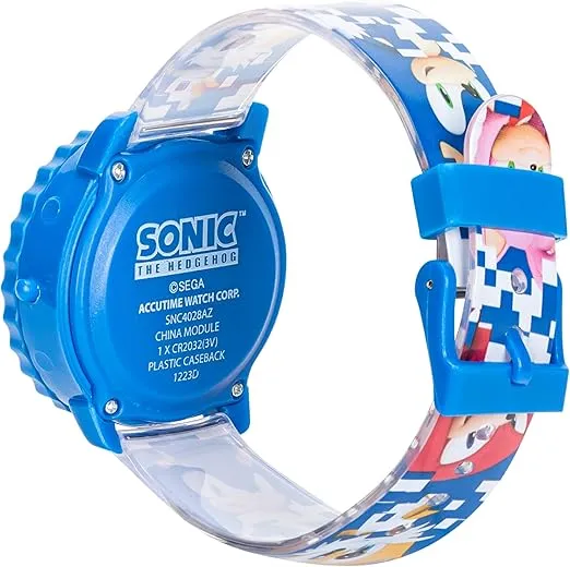 Accutime Sonic The Hedgehog - Kids, Quartz Movement - LCD Display Watch Dial Flashing LED Lights, Blue Buckle Strap Band for Children