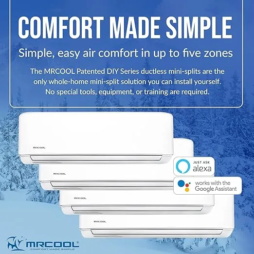 36k BTU 21.5 SEER Multi-Zone MrCool DIY 4 Zone Ductless Heat Pump Split System 4th Generation - 9k+9k+9k+12k