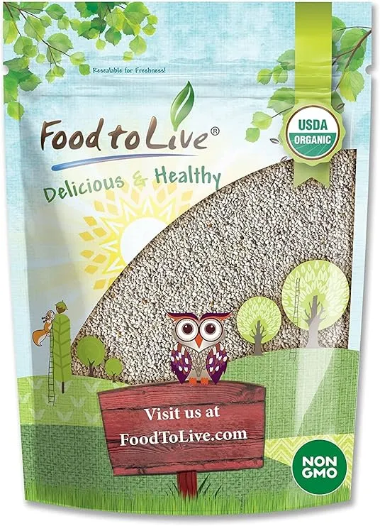 Food to Live Organic White Chia Seeds, 1 Pound – Whole, Raw, Kosher, Keto, Sirtfood, Vegan, Bulk. Rich in Omega 3, Omega 6, Dietary Fiber, Protein. Great for Chia Pudding, Yogurt, Cereals, Smoothies