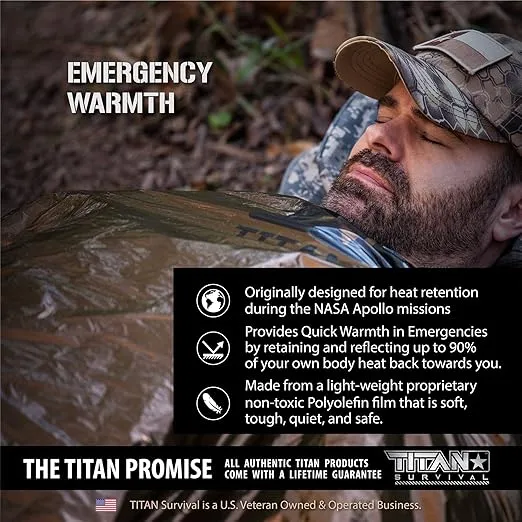 TITANSurvival Emergency Sleeping Bags for Survival 36” x 78” - 90% Heat Retention, 41% Thicker & Waterproof - Durable Survival Sleeping Bag for Cold Weather Camping - Thermal Sleeping Bag Outdoor Use