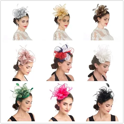 SAFERIN Women's Fascinators Feathers Tea Party Hat Veil Headband with Hair Clip for Cocktail Church…