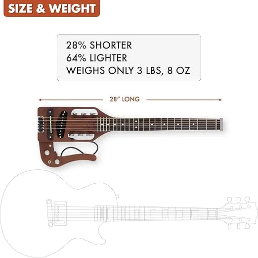 Traveler Guitar Pro-Series Antique Brown Acoustic Electric Guitar | Full 24.75" Scale Portable Electric Acoustic Guitar | Travel Guitar with Output Jack | Headless Guitar with Custom Gig Bag