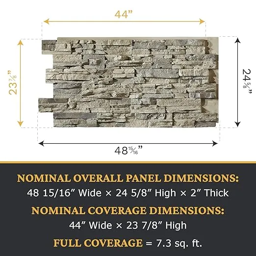 | High-Density Polyurethane Faux Stone Wall Covering Panels for Interior and Exterior Decor | Stacked Stone Siding Panel | Sedona | 48" L x 24" H x 2" D | 1-Panel | Slate Gray