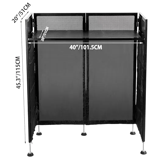 VEVOR 20x40x45 Inches DJ Facade Table Station, DJ Booth Flat Table Top 20x40 Inch, Adjustable DJ Event Facade with White & Black Scrim, Folding DJ Booth Metal Frame, Foldable Cover Screen