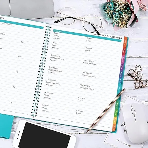 Monthly Planner 2025 - Monthly Planner, JAN 2025 - DEC 2025, 9" x 11", 12-Month Planner 2025 with Tabs, Pocket, Label, Contacts and Passwords, Twin-Wire Binding - Blue
