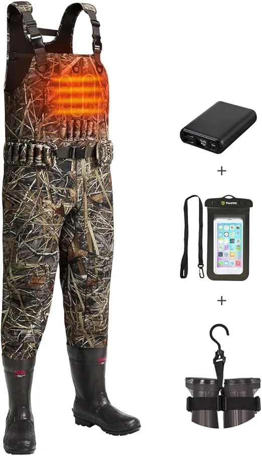 TIDEWE Hunting Waders Heated with Battery Pack, 800G Insulation Waterproof Neoprene Waders for Fishing