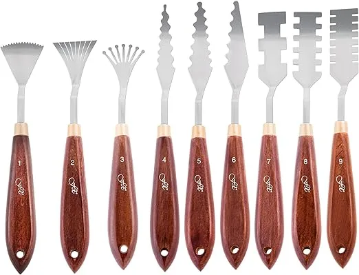 Creative Mark Painting Palette Knife Set FX Special Effects Flexible Stainless Steel Mixing & Painting Spatula Knife Set Wood Handle Create Texture with 9 Distinctive Blade Shapes [Set of 9]