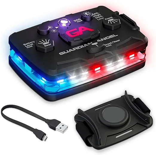 Guardian Angel Elite Series Safety Light, Infrared-Hybrid (Red/Blue/White Front & Red/Blue Rear) - Rechargeable, Magnetic, Hands-Free Wearable Flashlight for Law Enforcement, First Responders & Fire