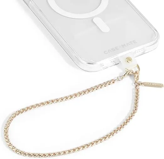 Case-Mate Phone Charm with Gold Chain | Detachable Anti Theft Phone Strap | Hands-Free iPhone Wrist Strap for Women | Phone Chain Wristlet - Fits Apple, Samsung, Google Pixel & More| Dainty Gold Chain