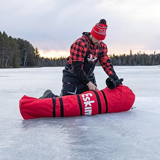 Eskimo QuickFish™ 3HD, Pop-Up Portable Shelter, No-Trip Door, Red/Black, Fully Insulated, Deluxe Ice Anchors, Three Person, Ice Fishing Shelter, 46075