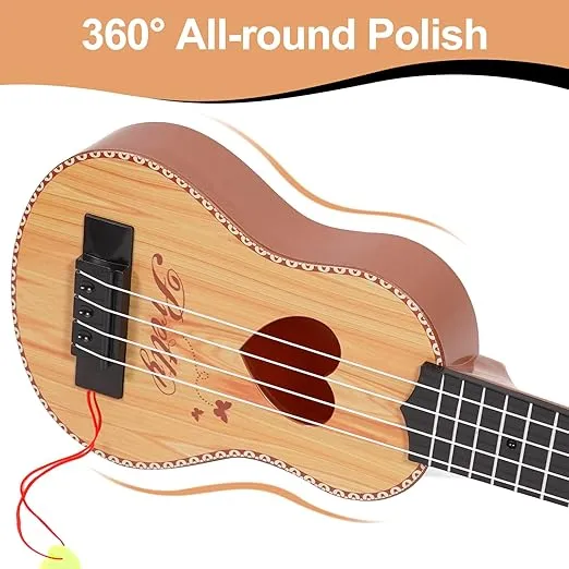 Raimy 17in Ukulele Guitar for Kids - 4 String Mini Learning Instruments Educational Musical Toy for Beginner Toddler Gifts for Age 3 4 5 6 7 8 9 Years Boys Girls Baby Children (Khaki)