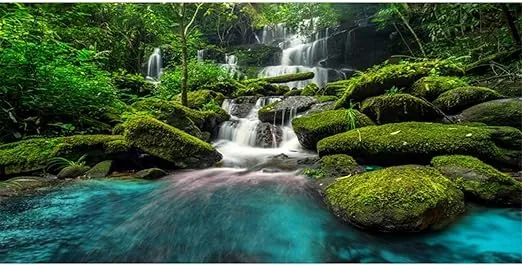 AWERT 30x18 inches Waterfall Terrarium Background Tropical Rainforest Aquarium Background Mountain Lake Green Tree Reptile Habitat Background Durable Polyester Background