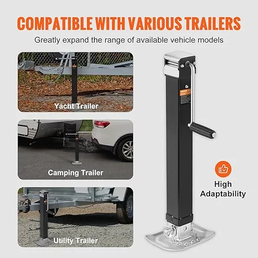 VEVOR 8000lbs Trailer Jack Heavy-Duty Square Direct Weld on RV Jack, 15-1/4 Inches Lift, Adjustable Drop Leg, for Lifting RV Trailer, Horse Trailer, Utility Trailer, Yacht Trailer