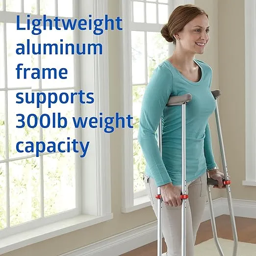 Medline Lightweight Aluminum Red Dot Crutches, for Patients 5’10”–6’6” Tall, Walking Aid for Adults & Seniors with 300 lbs. Weight Capacity