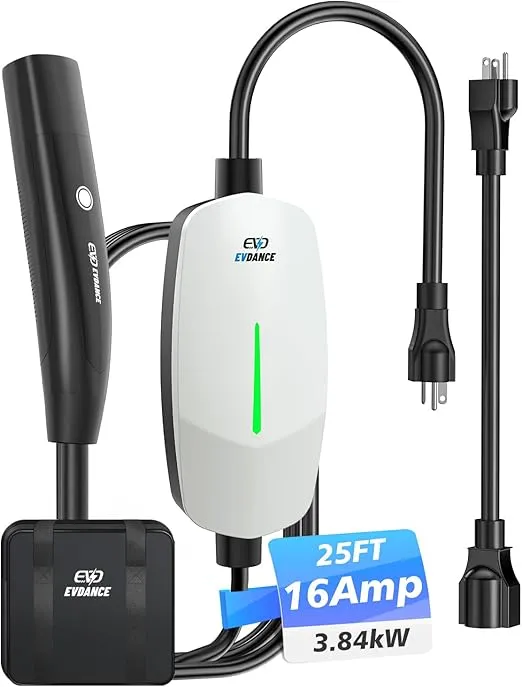 Level 1 Charger for Tesla - 16A 110V-240V Mobile Charger Connector for Tesla with 25 FT Charging Cable, Portable Home Charger Compatible with Tesla Models X/Y/3/S, NEMA 6-20 & 5-15 Plug(White)