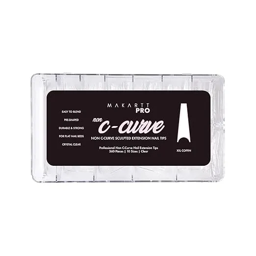 Non C-Curve Half Cover Nail Tips for Professional Nail Technicians and Beginners (Coffin), Clear