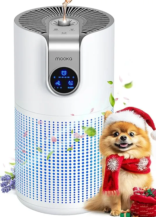 Air Purifiers for Home Large Room Up to 1500ft² with Aromatherapy, MOOKA HEPA Air Purifier for Bedroom Pets Kitchen, Air Filter Cleaner for Smoke Pollen Dust Dander Odor, 15dB, M03, White