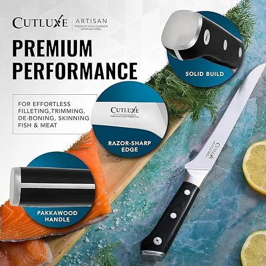 Cutluxe Boning & Fillet Knife – 6" Deboning Knife, Perfect for Meat Trimming – Razor Sharp Blade from High Carbon German Steel – Full Tang & Ergonomic Handle, Grilling Gifts for Men – Artisan Series
