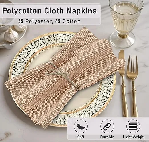 Ruvanti Cloth Napkins Set of 12, 18x18 Reusable Napkins Cloth Washable, Soft & Durable Table Napkins, Poly Cotton Fabric Dinner Napkins for Parties, Christmas, Thanksgiving, Weddings - Honey