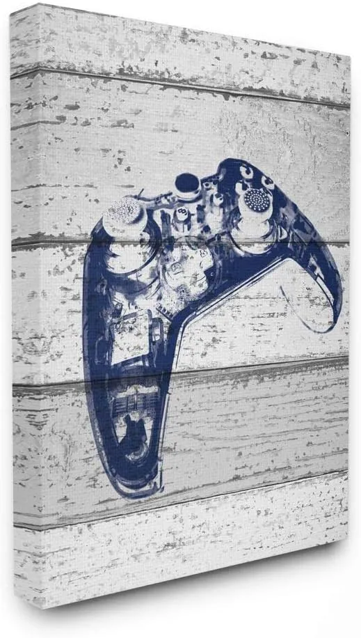 The Kids Room by Stupell Video Game Controller Blue Print on Planks Stretched Canvas Wall Art, 24 x 30, Multi-Colored