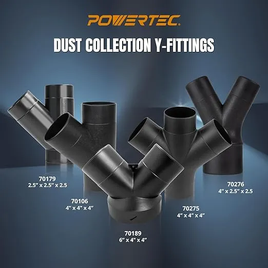 POWERTEC 70190 4-Inch by 2-1/2-Inch Y-Fitting Dust Collection Hose Connector