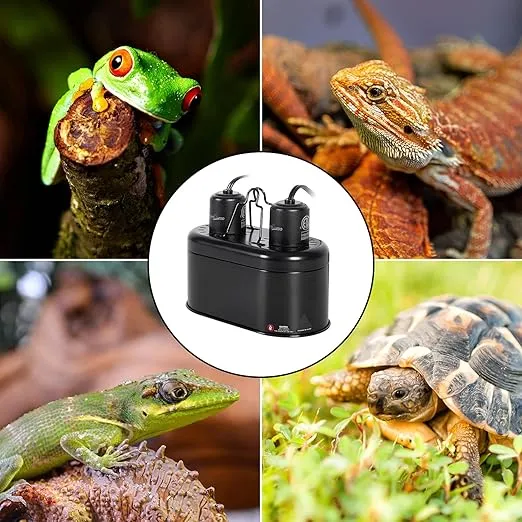 REPTI ZOO Nano Combo Reptile Deep Dome Dual Lamp Fixture and Digital Thermometer Reptile Dual Lamp Cap Combo Integration Design Max 40 Watts Max Bulb Height 4 in Per Socket UVB Light Fixture