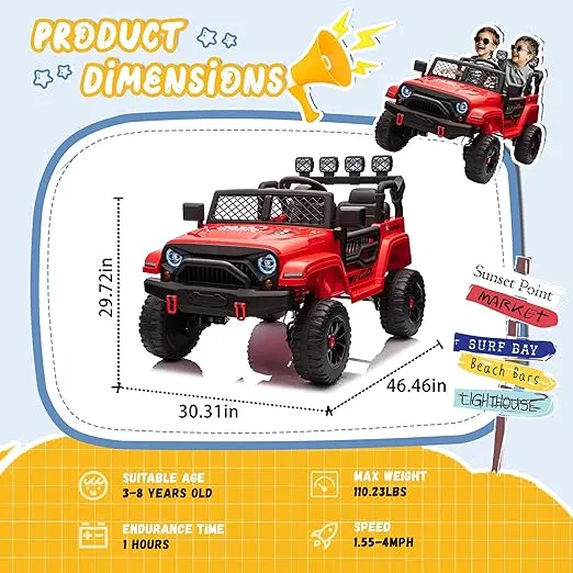 24V 2 Seater Ride On Toys Car for Big Kids, 4WD Electric SUV Car w/Remote Control, 4x100W Powerful Engine, Four-Wheel Suspension, Bluetooth, LED Lights, USB, Power Car Wheels for for Boys Girls, Red