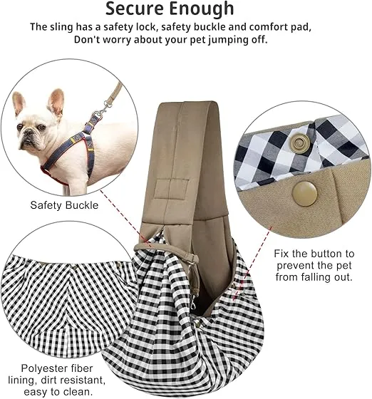 CUBY Dog and Cat Sling Carrier - Hands Free Reversible Pet Papoose Bag - Soft Pouch and Tote Design - Suitable for Puppy, Small Dogs Cats Outdoor (Khaki, Unadjustable Strap)