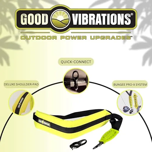 Good Vibrations Zero Gravity - Universal Weight Absorbing String Trimmer Strap with Bungee PRO-X System & Deluxe Comfort Shoulder Pad - Reliefs Body Tensions & Stabilizes Trimmer for Maximum Control
