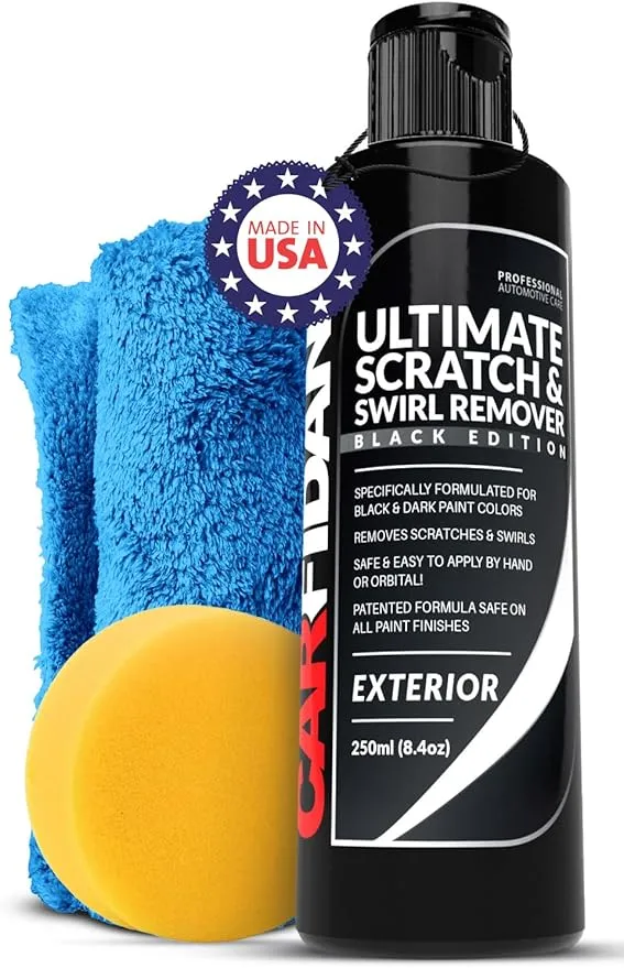Carfidant Black Scratch and Swirl Remover - Car Scratch Remover for Paint Scratches - Polishing Compound for Cars Kit with Buffer Pad and Microfiber - Buffing Compound for Car Paint Restorer