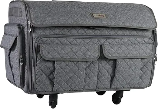 Everything Mary XXL Rolling Sewing Tote, Heather Grey - Rolling Carrying Storage Cover Case Compatible with Large Brother and Singer Machines - Universal Travel & Craft Tote Bag
