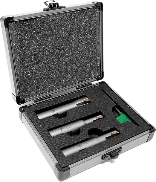 WEN DB003E 3Piece 90° Square Shoulder Indexable Carbide End Mill Set with Aluminum Storage Case