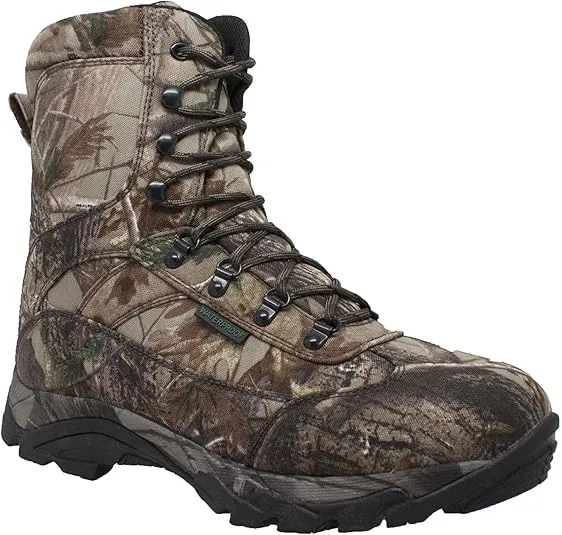 Ad Tec 10in Mens Real Tree Camo Waterproof Hunting Boots Synthetic, Camouflage - Aggressive Rubber Outsole with Steel Shank