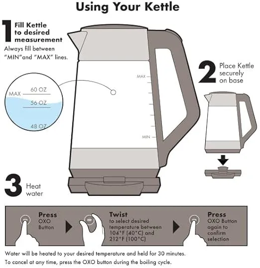 OXO Brew Adjustable Temperature Kettle, Electric, Clear