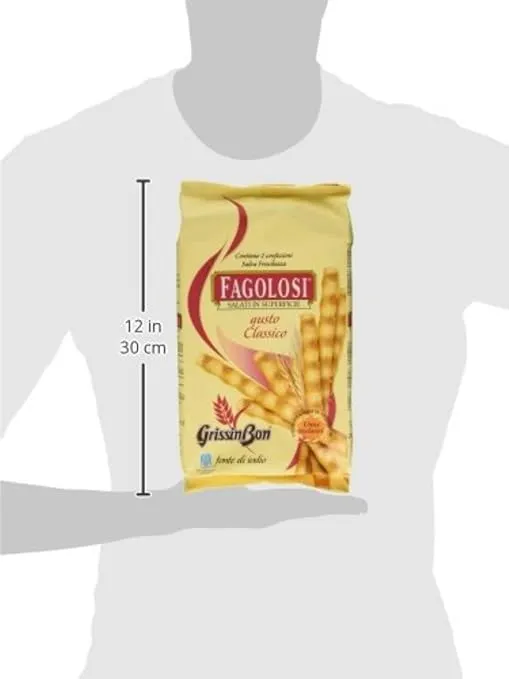 Grissin Bon:"Fagolosi" Salted Italian Breadsticks, Classic Taste - 8.45oz(250g) Packages (Pack of 4)