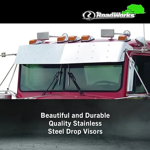 RoadWorks | Stainless Steel 12" Drop Visor for 1985-1998 Kenworth with Flat Windshield | 45010