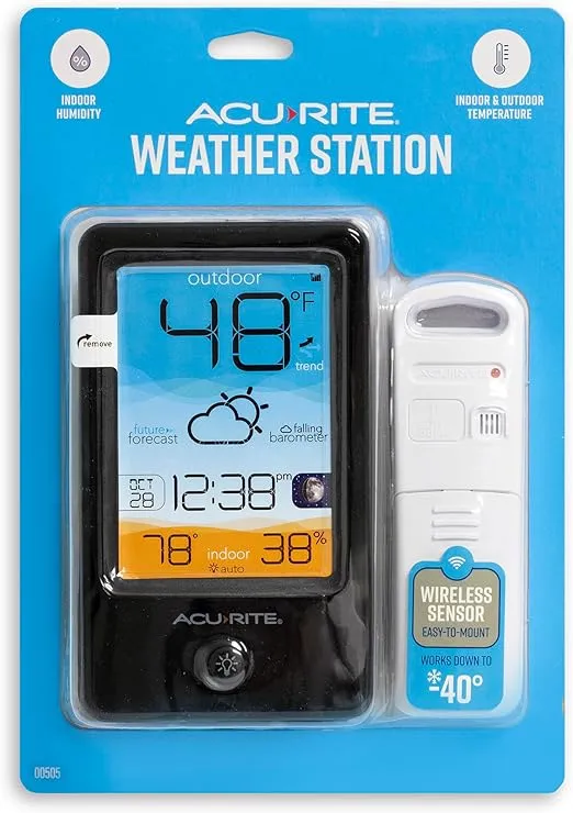 AcuRite Vertical Color Weather Station with Hyperlocal Forecast, Indoor/Outdoor Temperature, Outdoor Humidity, Time/Date, and Moon Phase (00505)