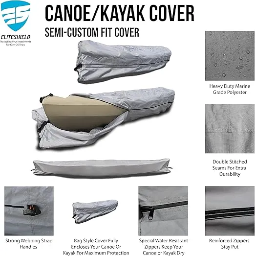 Canoe Cover Kayak Cover; Waterproof UV Resistant Marine Grade Polyester Canoe Kayak Boat Storage Cover fits 13 ft-14 ft Long, 110 Inches Girth Gray Color