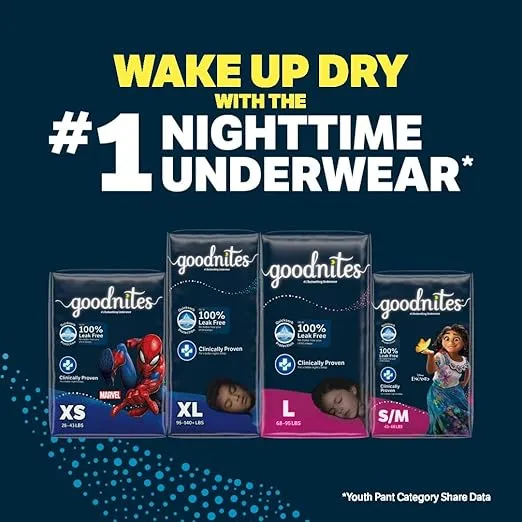 Goodnites Girls' Nighttime Bedwetting Underwear, Size S/M (43-68 lbs), 14 Ct