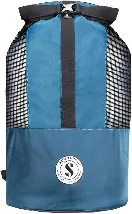 SCUBAPRO Sport 65 Mesh Dive Bag with Roll Top Closure and Side Zipper for Snorkeling and Scuba Diving Gear, Denim Blue Color Fabric