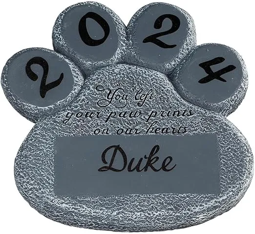 Personalized Pet Memorial Stone – Customize Paw Print Remembrance Garden Stone with Pet Name, Loss of Pet Sympathy Gift, Made Of 100% Durable Cement, Outdoor/Indoor Décor – Measures 8" W x 8" L x 1" H