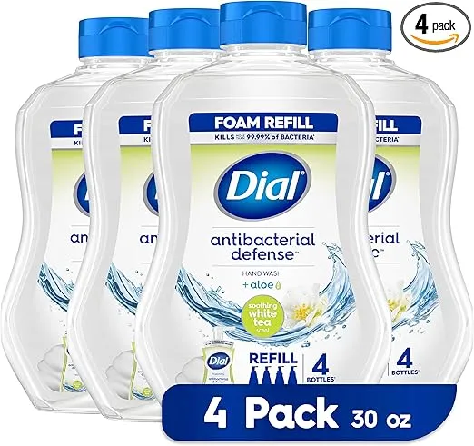 Dial Antibacterial Foaming Hand Wash Refill, Soothing White Tea, 30 Ounce Pack of 4